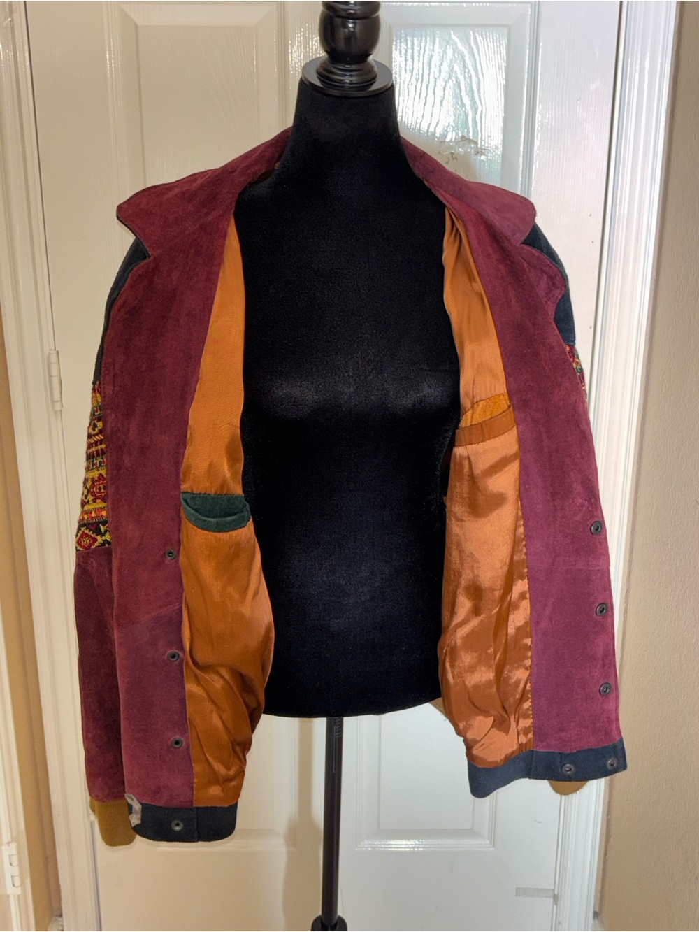 Vintage Aztec Navajo Bomber Jacket – Inca Style Brown Leather Festival Coat Med - Picture 9 of 9